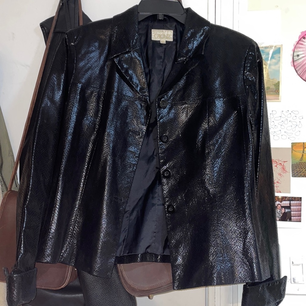 Cache leather snake print button down jacket